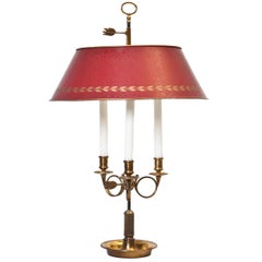 French Bouillotte Bronze and Tôle Lamp, Three Light, Red