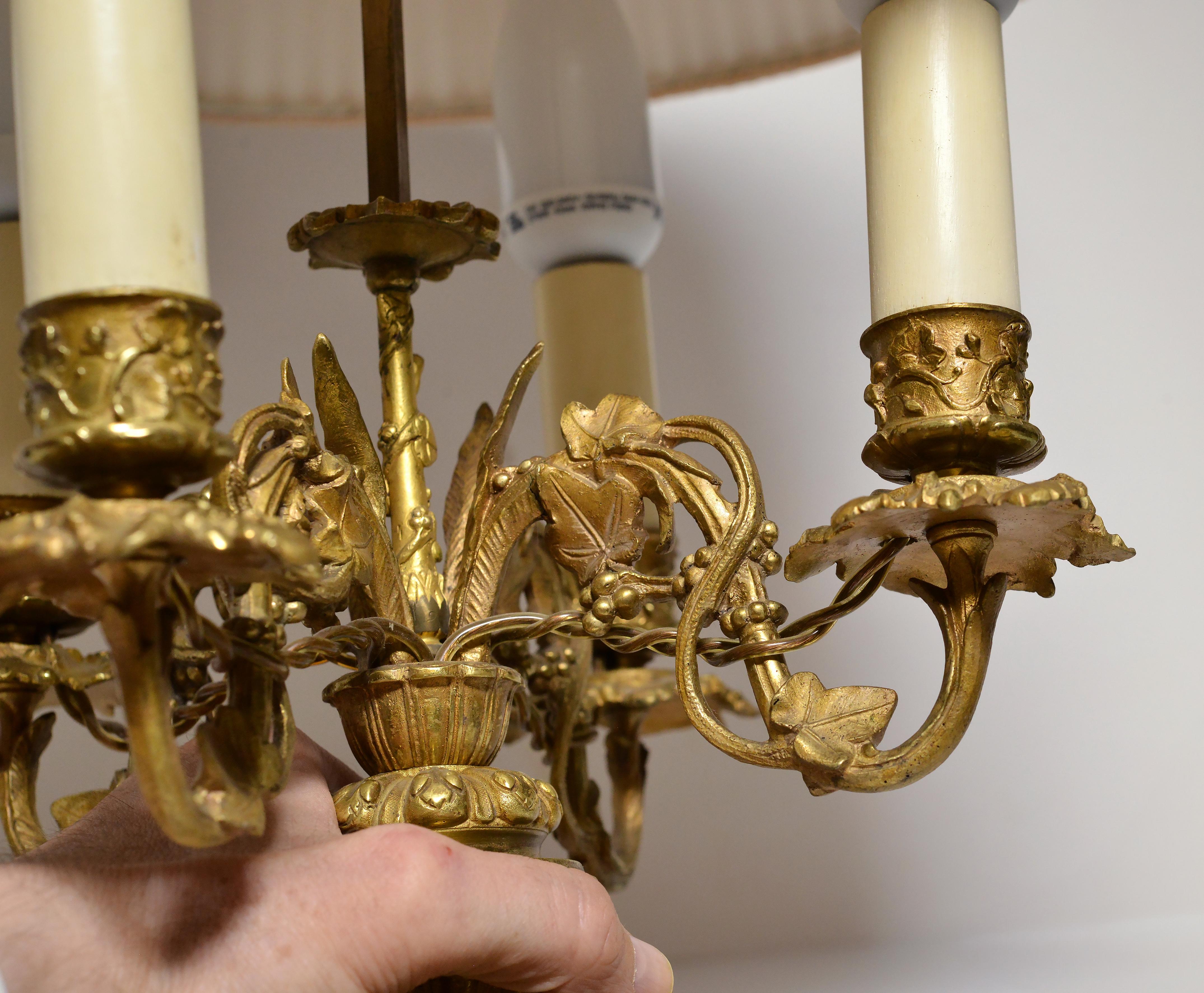 Bouillotte French Lamp Gild Bronze 4 lights Flora Motive Empire Style For Sale 3