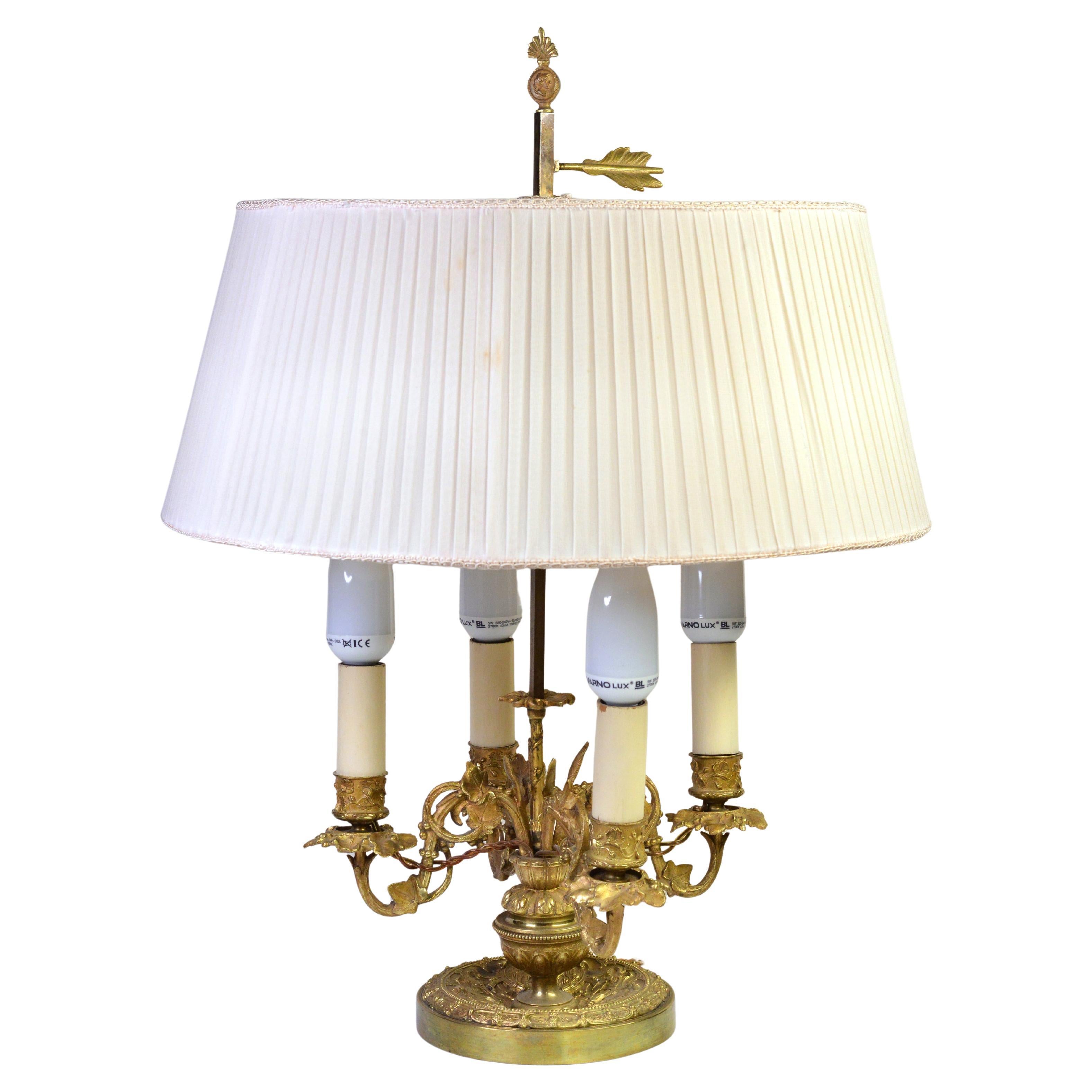 Bouillotte Französisch Lampe Vergoldete Bronze 4 Lichter Flora Motiv Empire Stil