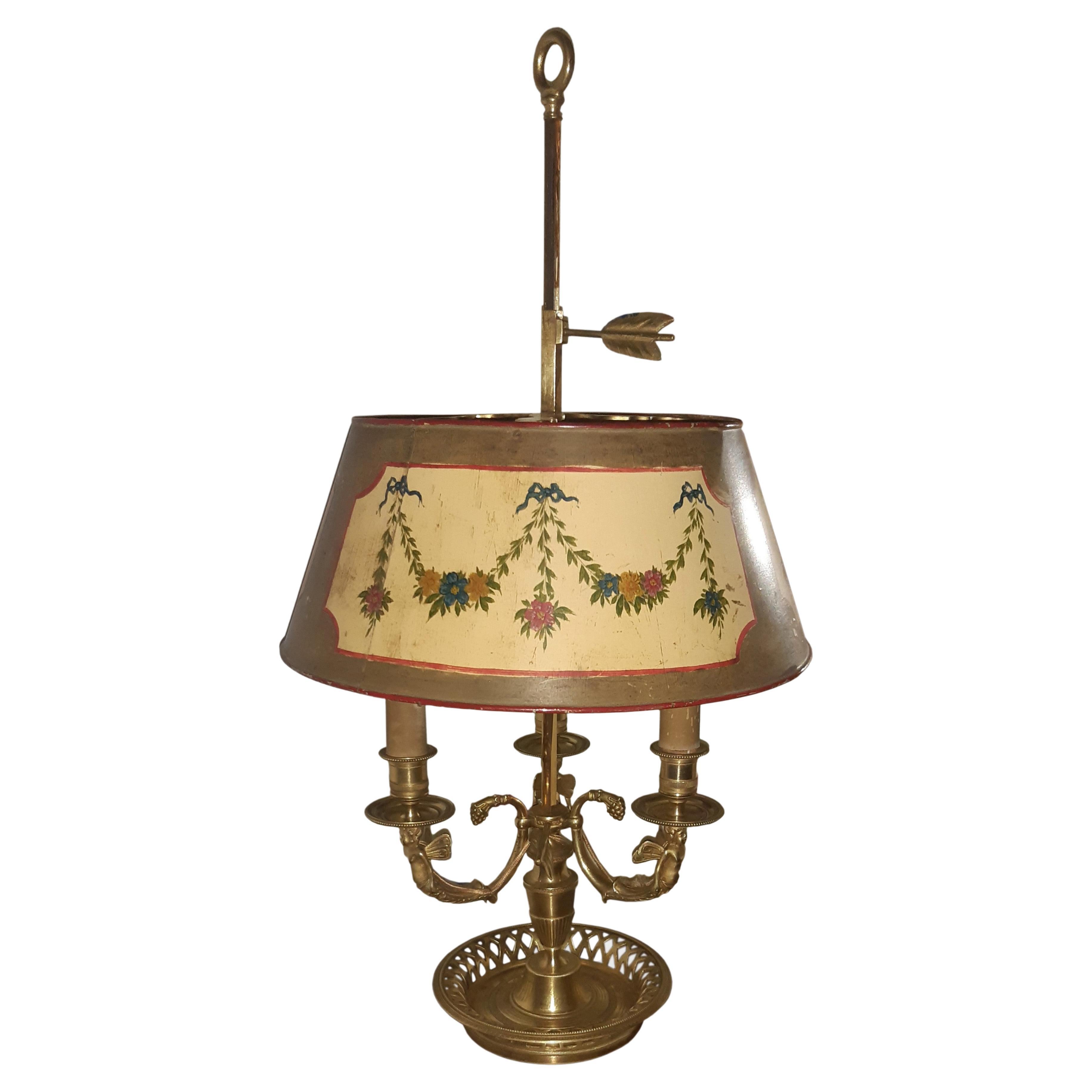 Bouillotte Lamp Louis XVI Style Napoleon Period Three in Bronze french antiquity For Sale