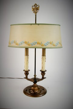 Bouillotte  Lamp with Decorative Metal Shade with French Blue Painted Details