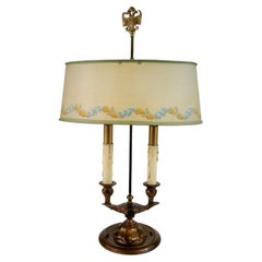 Vintage Bouillotte  Lamp with Decorative Metal Shade with French Blue Painted Details