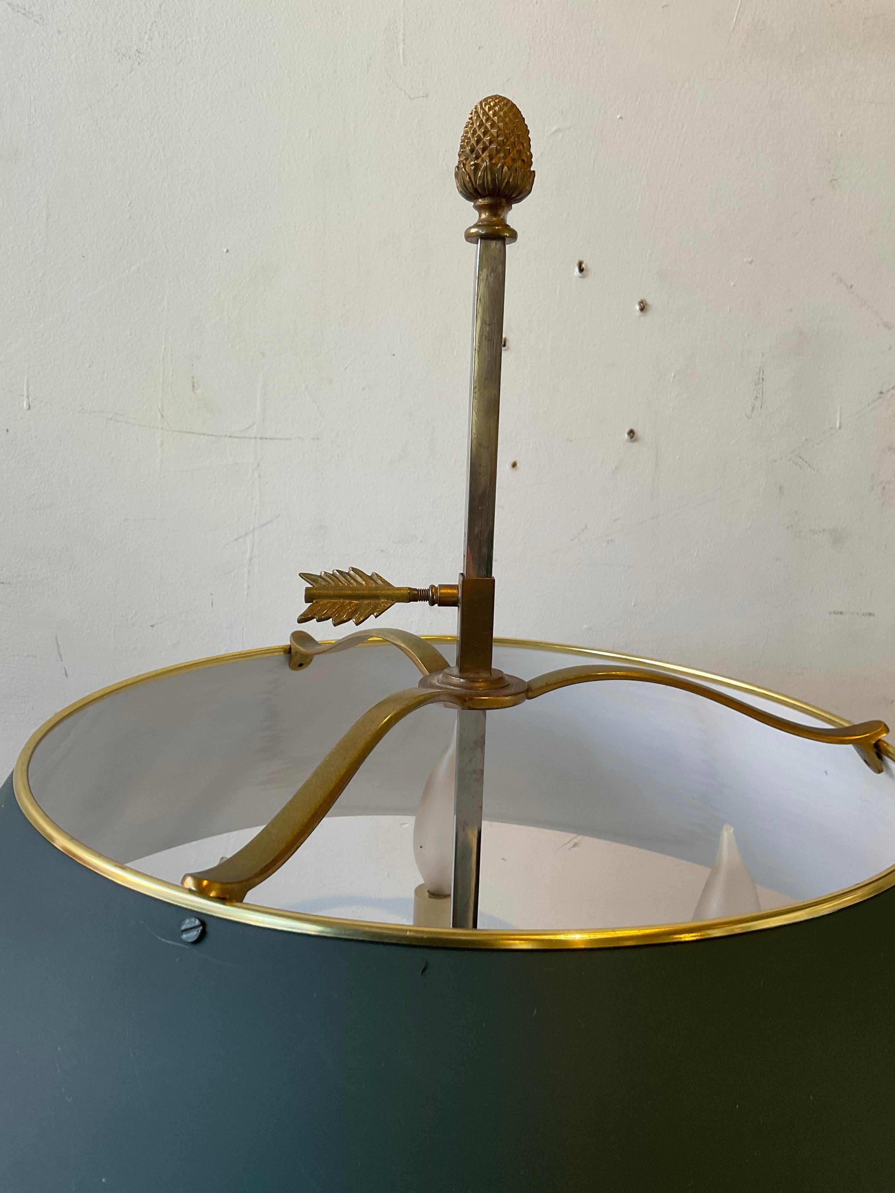 Late 20th Century Bouillotte Lamp With Green Tole Shade For Sale
