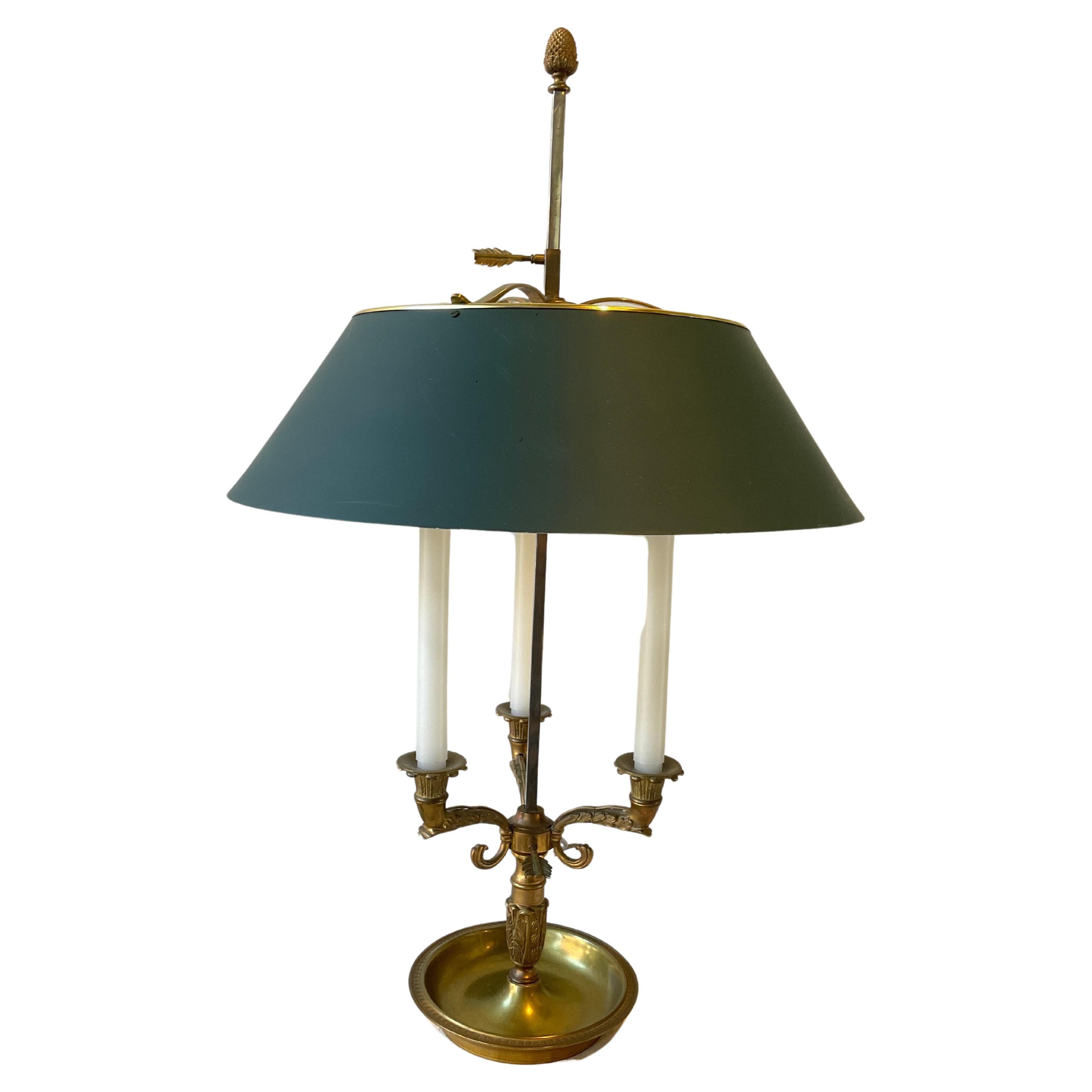 Bouillotte Lamp With Green Tole Shade For Sale