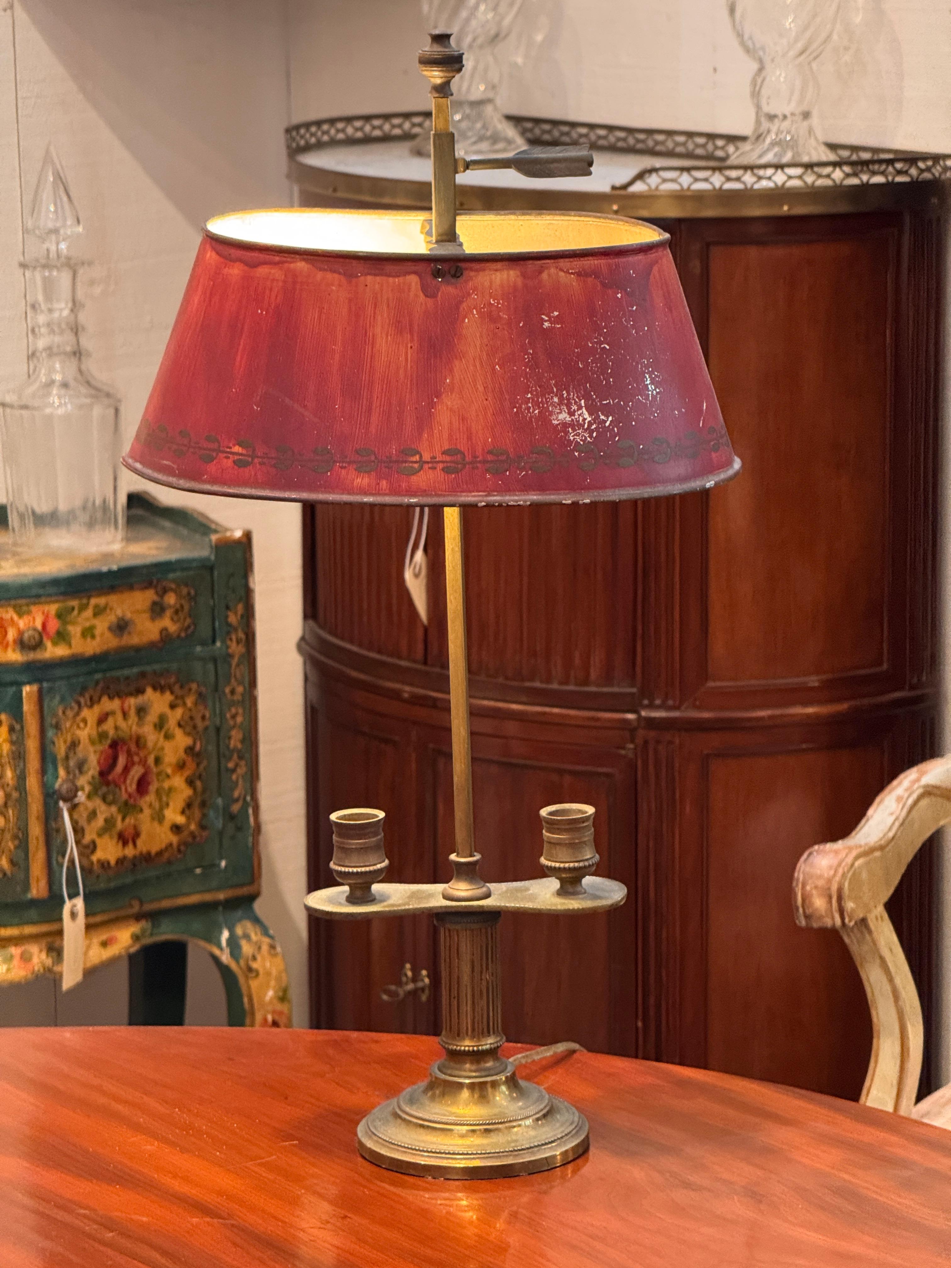 Bouillotte Lamp with Red Tole Shade For Sale 4