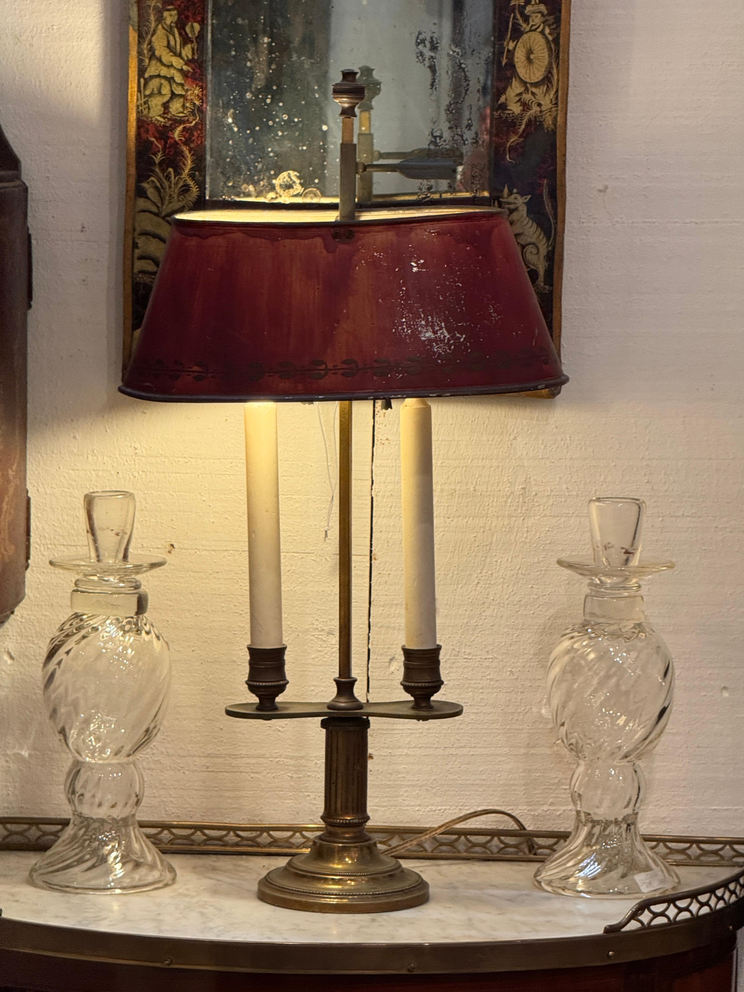 Bouillotte Lamp with Red Tole Shade For Sale 5