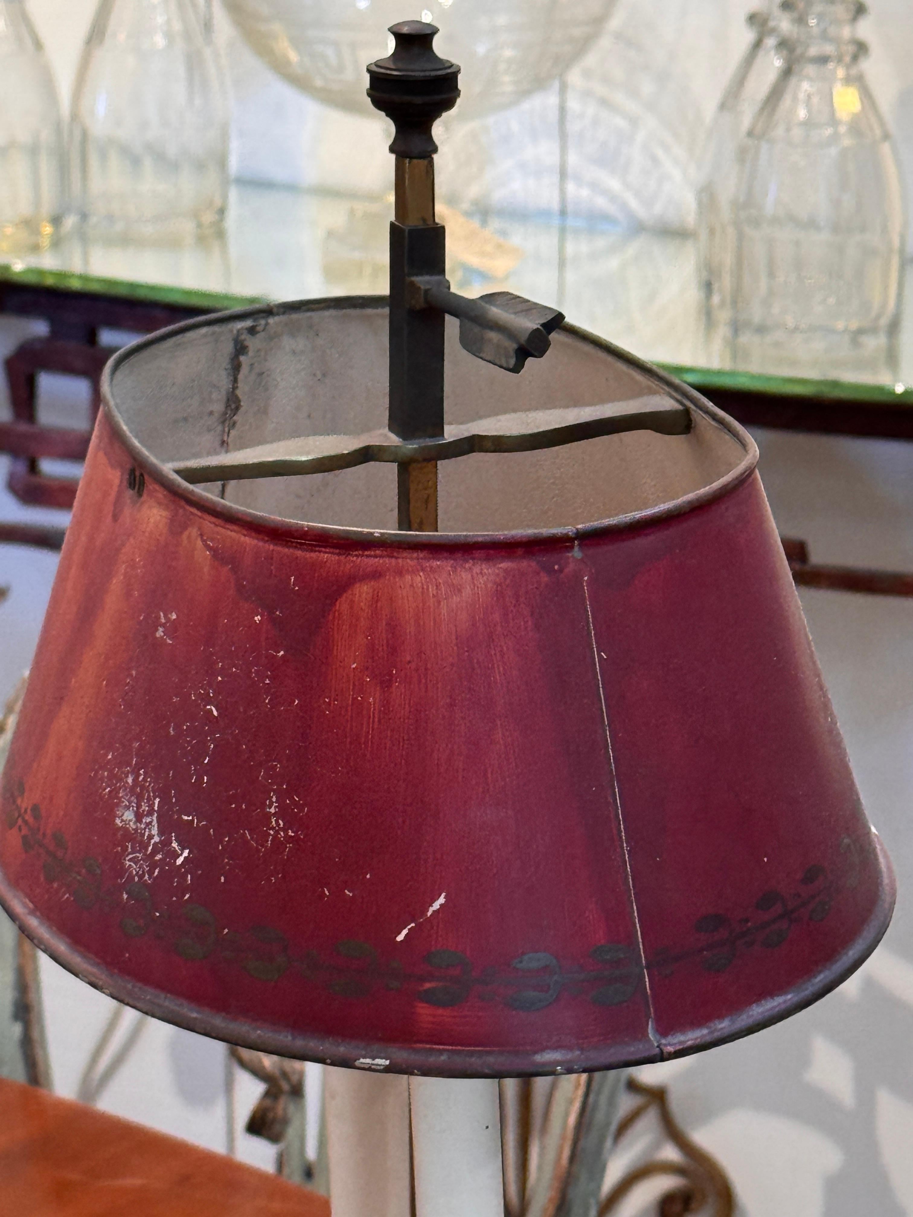 Bouillotte Lamp with Red Tole Shade For Sale 2