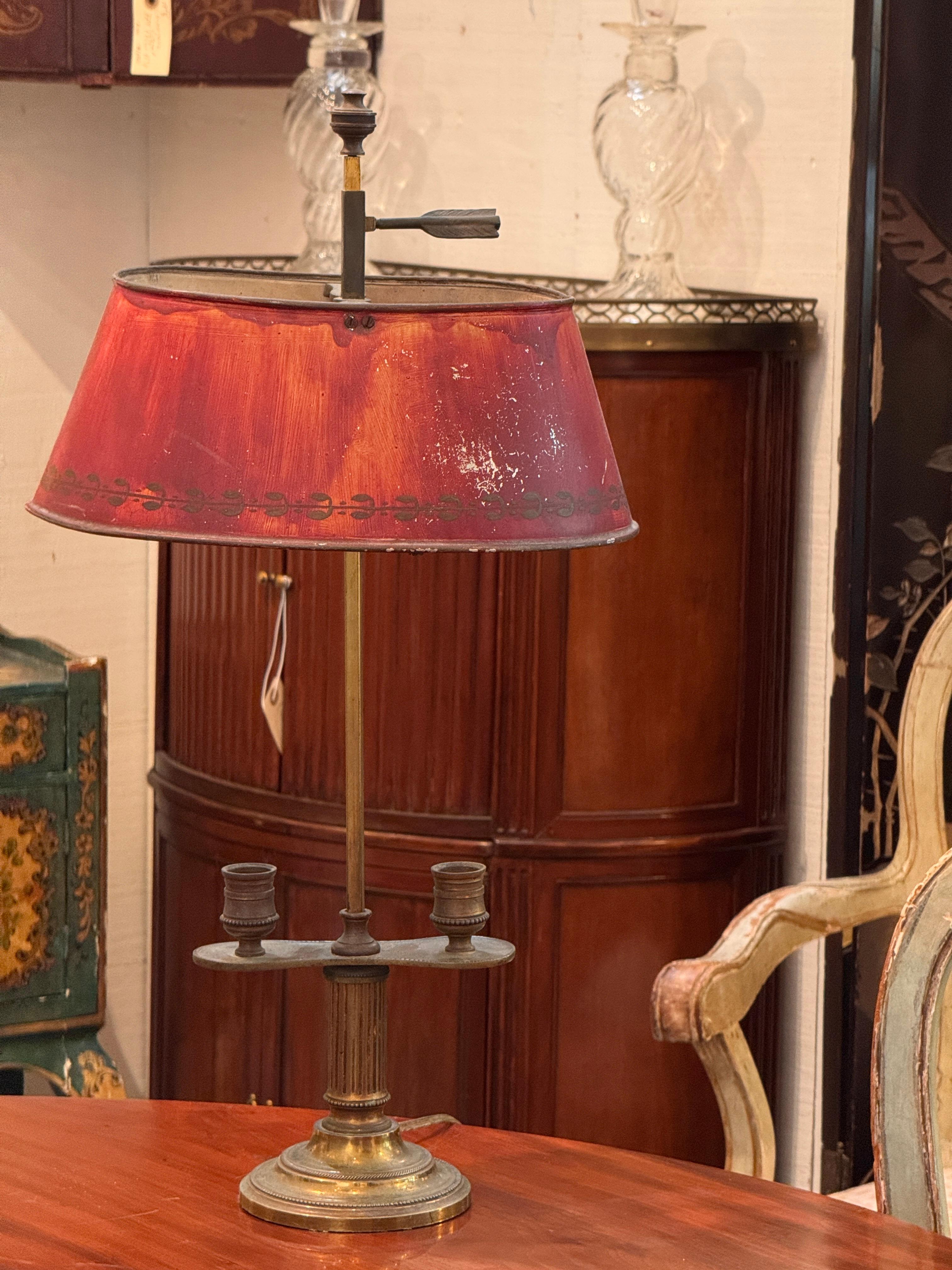 Bouillotte Lamp with Red Tole Shade For Sale 3