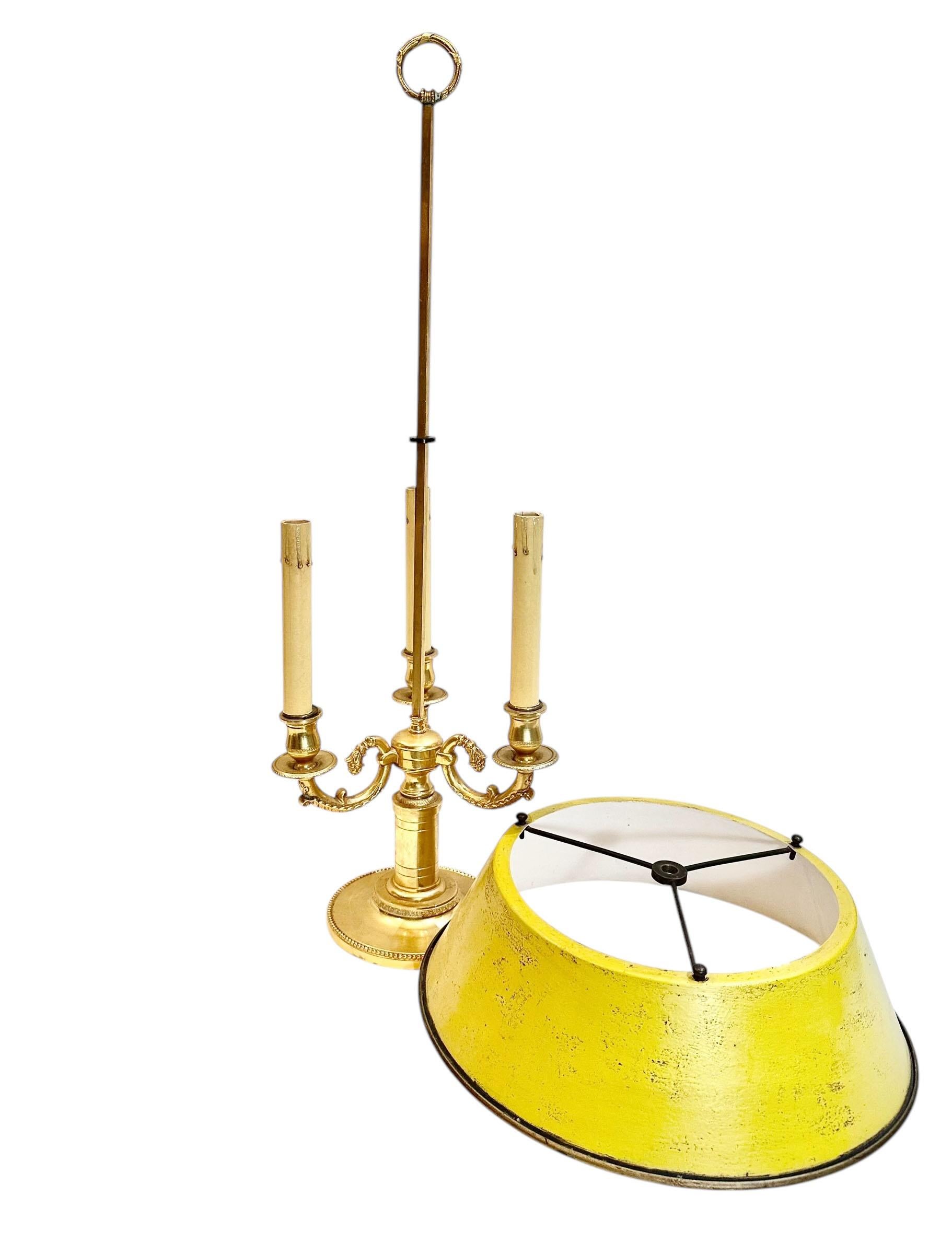 French Bouillotte Lamp With Tole And Bronze Shade For Sale