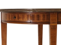 "Bouillotte", Louis XVI Style Marquetry Table with Brass Gallery and 2 Drawers