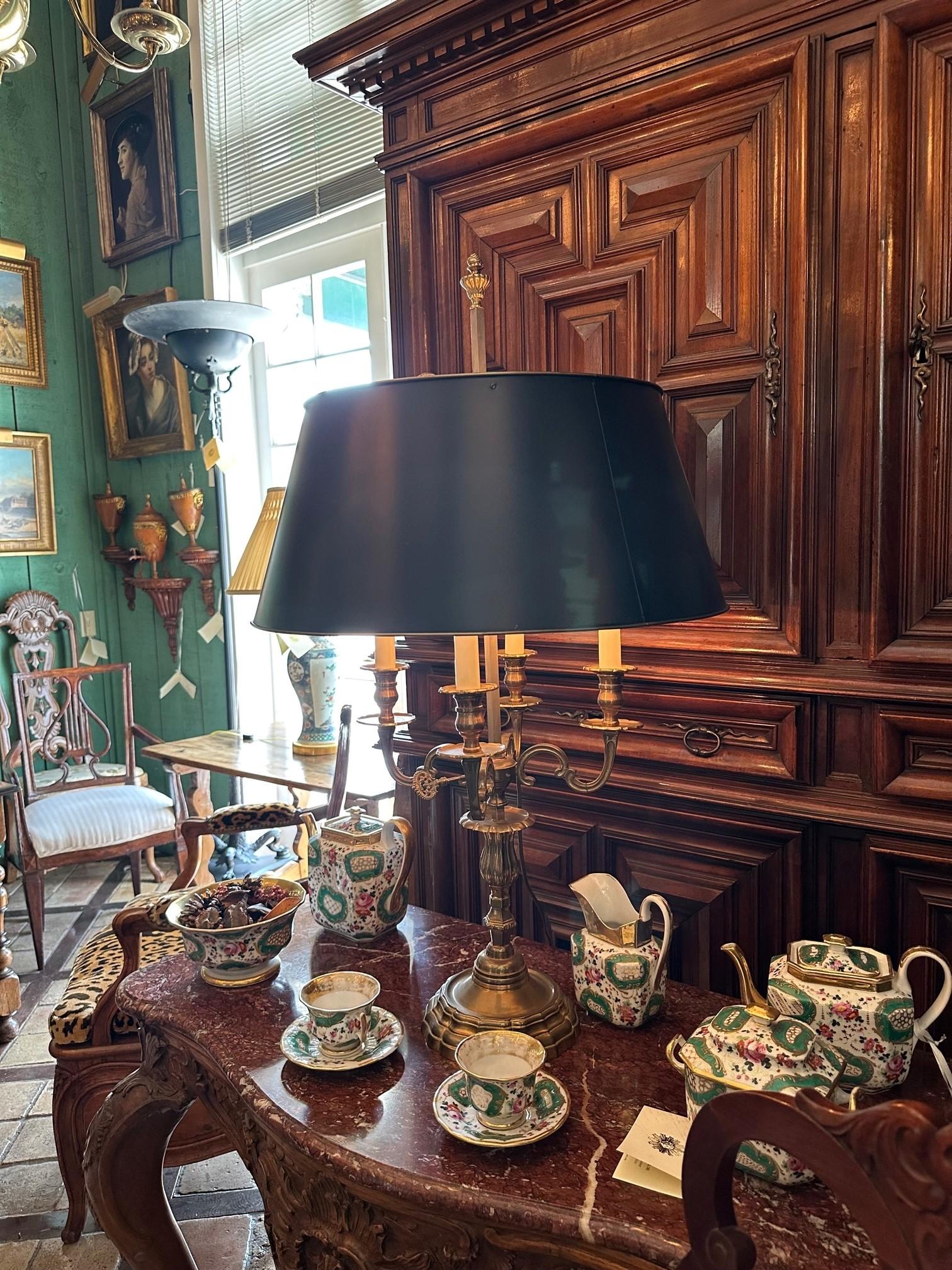 Bouillotte Side Table Lamp Mood Light Gilt Bronze Antique Dealer Los Angeles CA . VERY LARGE Louis XIV style bouillotte table lamp in fine gold color on bronze With a beautiful detailed flambeau 