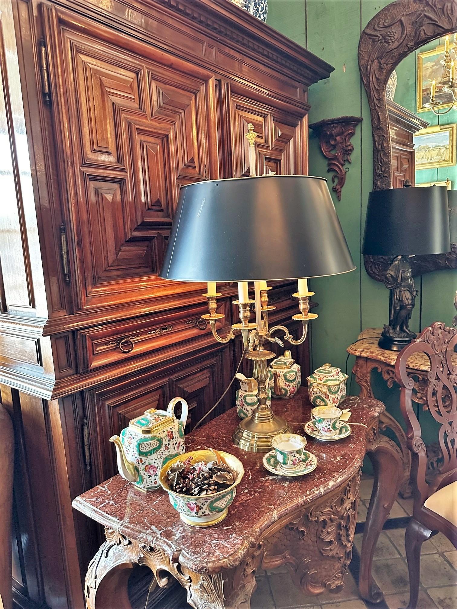French Bouillotte Side Table Lamp Mood Light Gilt Bronze Antique Dealer Los Angeles CA For Sale