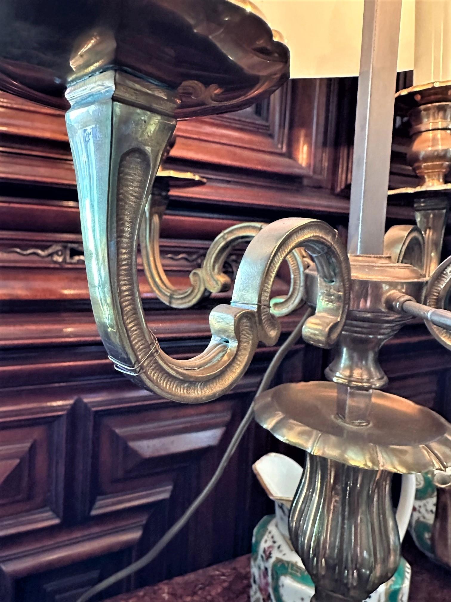 20th Century Bouillotte Side Table Lamp Mood Light Gilt Bronze Antique Dealer Los Angeles CA For Sale