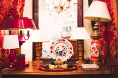 Bouillotte Table Lamp, Brass, Red Lacquered, France