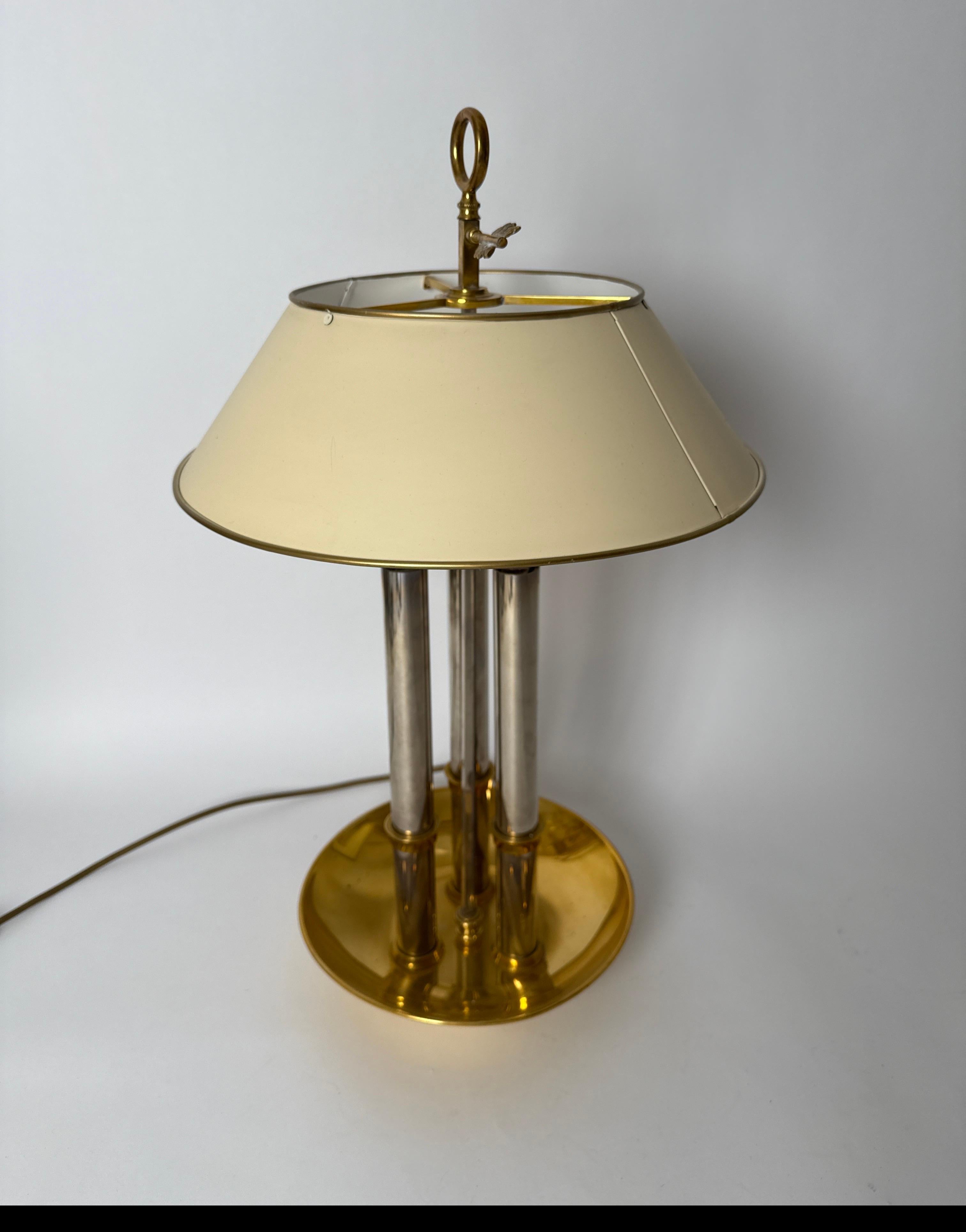 French Bouilotte Table Lamp in Polished Bronze and Chrome from Maison Bagues For Sale