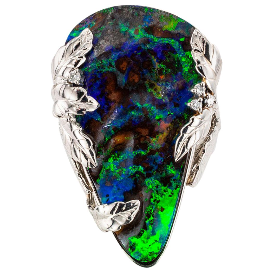 Boulder Black Opal Diamond Platinum Cocktail Ring