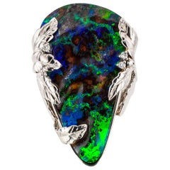 Vintage Boulder Black Opal Diamond Platinum Cocktail Ring