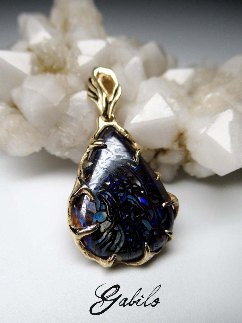 Boulder Koroit Opal Gold Anhänger Australischer Edelstein für Damen oder Herren