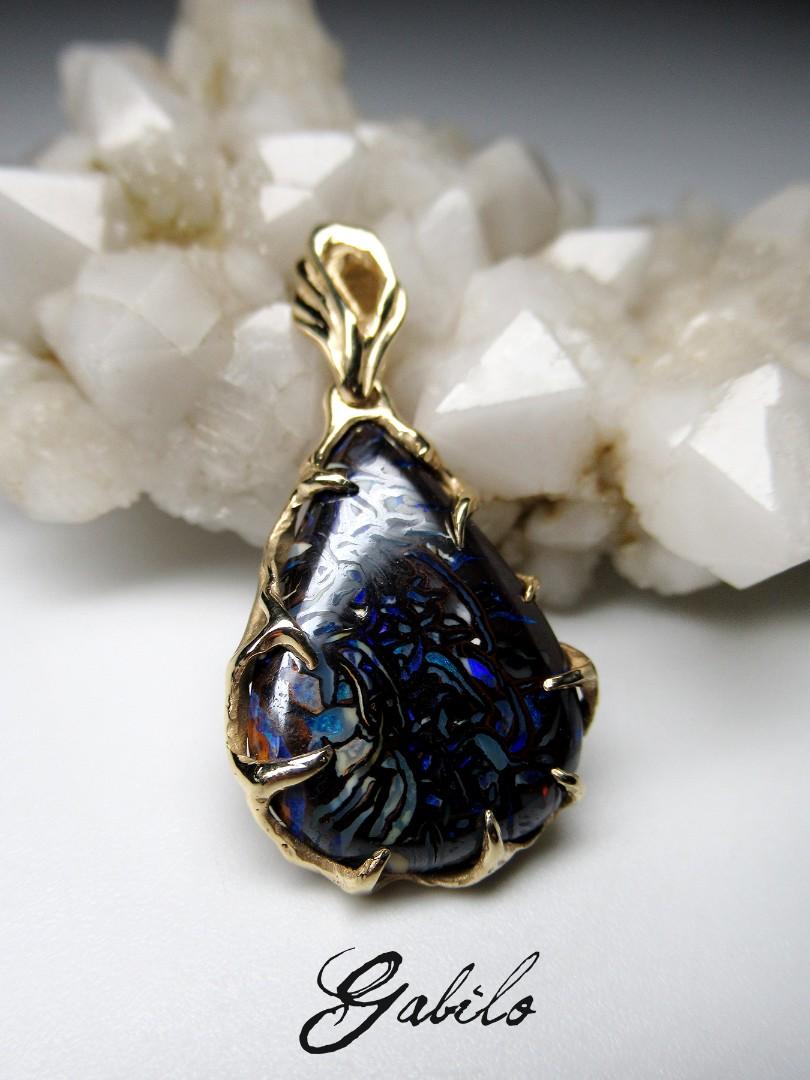 Artisan Boulder Koroit Opal Gold Pendant Australian Gemstone