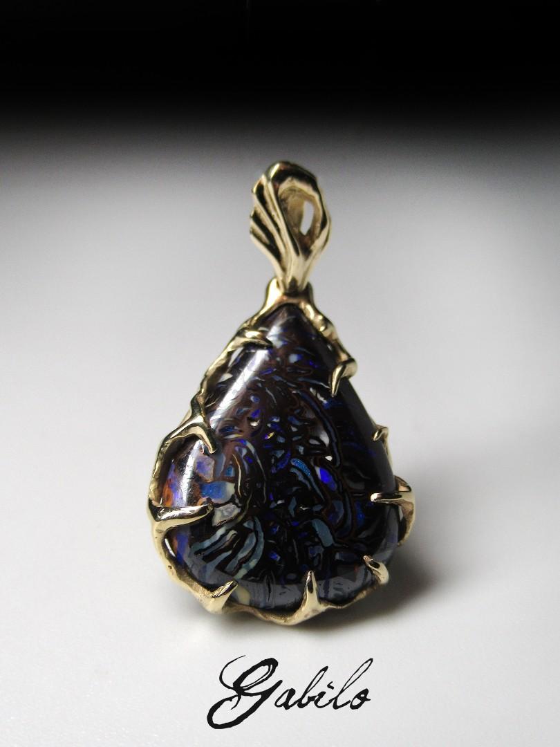 Women's or Men's Boulder Koroit Opal Gold Pendant Australian Gemstone