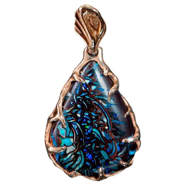 Boulder Koroit Opal Gold Pendant Australian Gemstone For Sale at 1stDibs