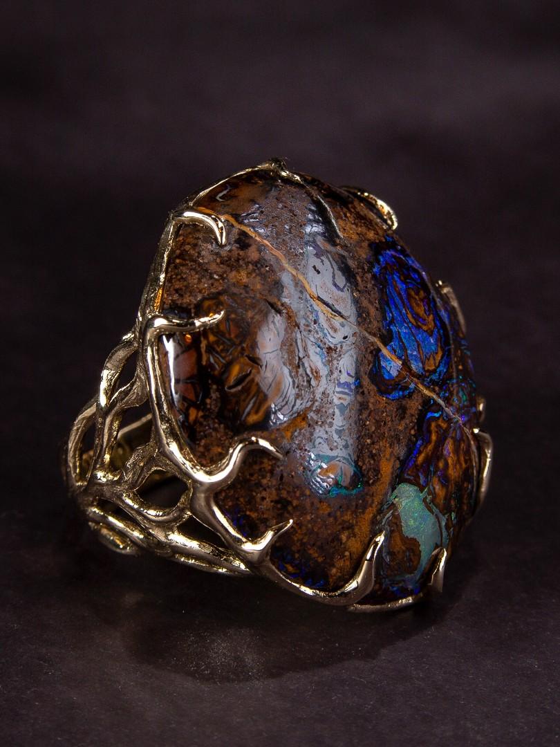Opal Gold Ring Blueprint Woody Musk Tree Natural Australian Gem For Sale 4