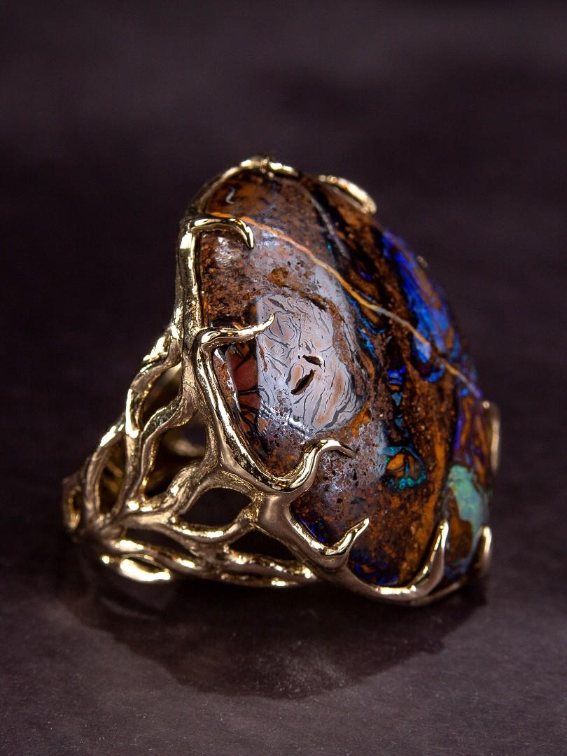 Opal Gold Ring Blueprint Woody Musk Tree Natural Australian Gem For Sale 5