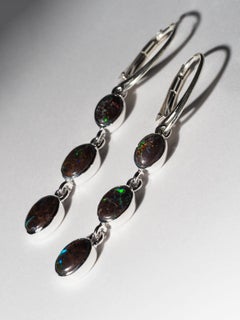 Boulder Koroit Opal Silver Long Earrings Australian Gemstone