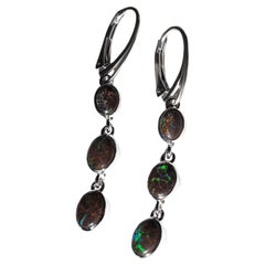 Boulder Koroit Opal Silver Long Earrings Australian Gemstone