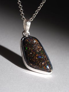 Boulder Koroit Opal Silver Necklace mens jewelry pendant male friend gift
