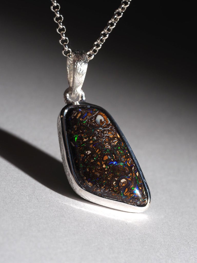 Pendentif Opale Boulder Koroit Australie - Acier Inoxydable - Occasion - Pierre Naturelle Multicolore