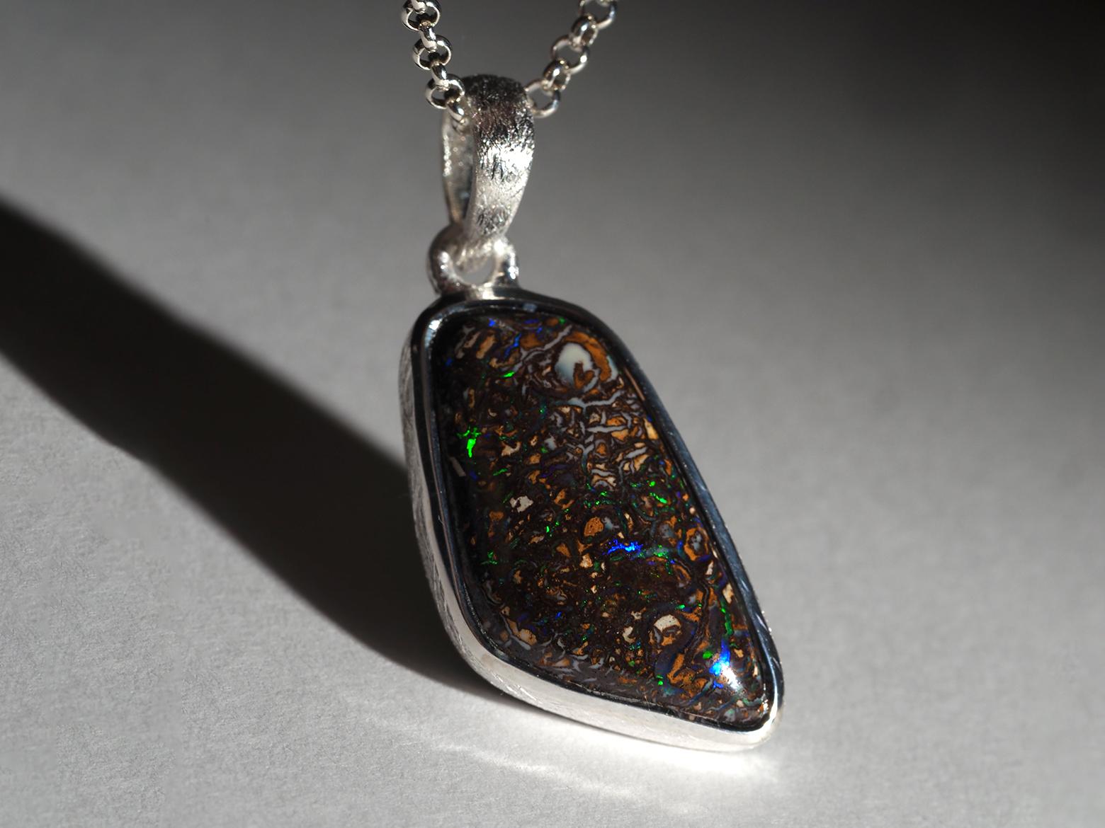 Women's or Men's Boulder Koroit Opal Silver Necklace mens jewelry pendant male friend gift For Sale