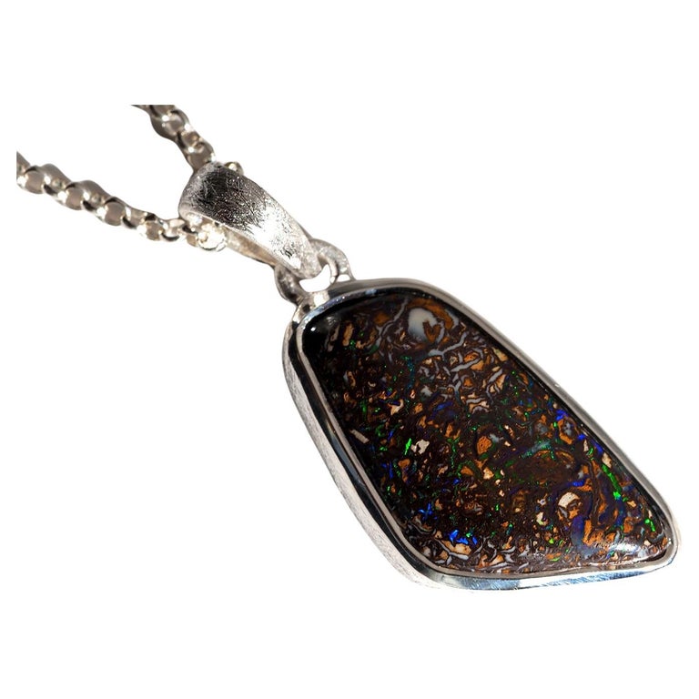 Pendentif Opale Boulder Koroit Australie - Acier Inoxydable - Occasion - Pierre Naturelle Multicolore
