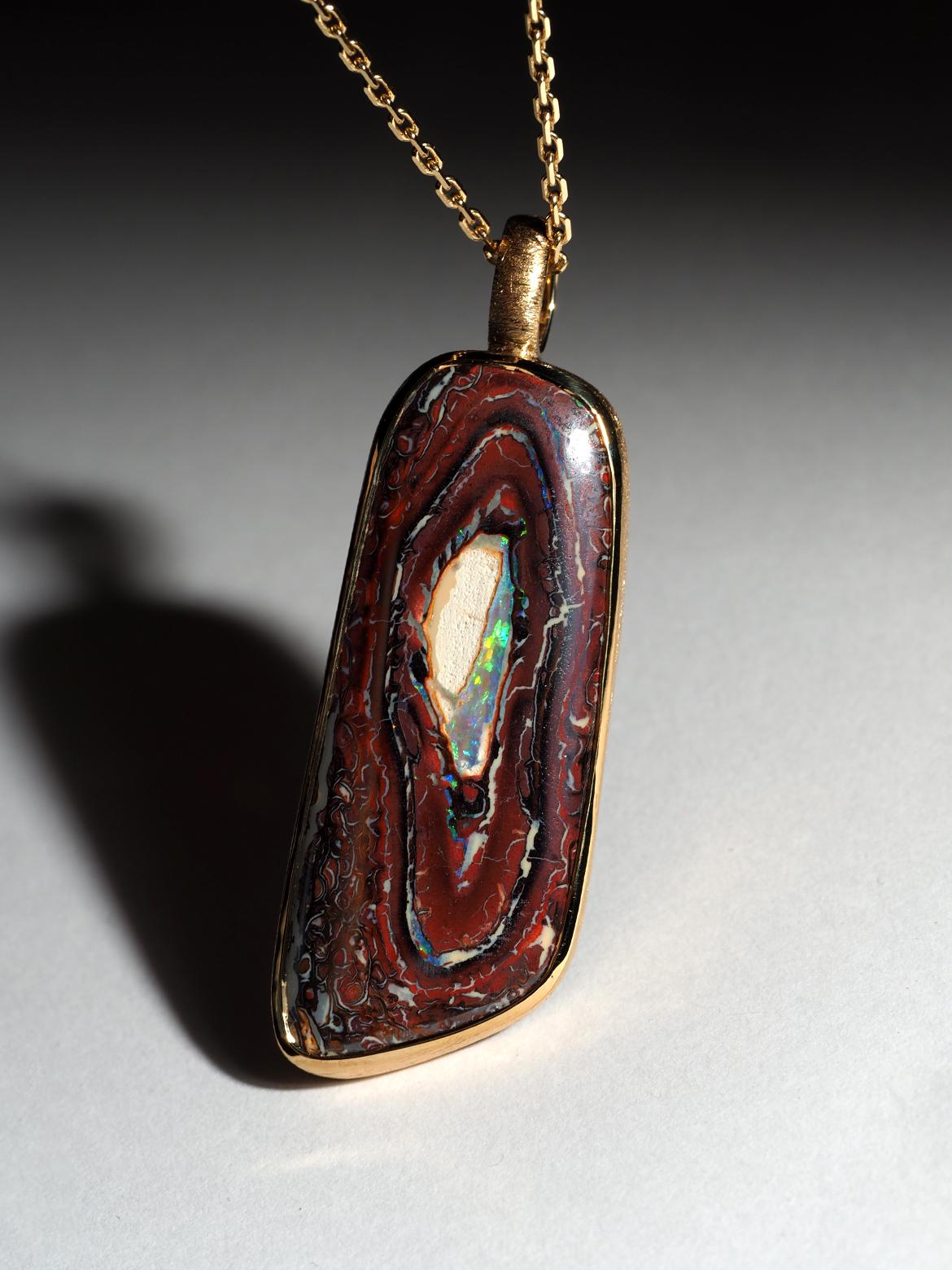 Boulder Koroit Opale Ciondolo d'argento Collana placcata in oro regalo di nozze opale In condizioni Nuovo in vendita a Berlin, DE