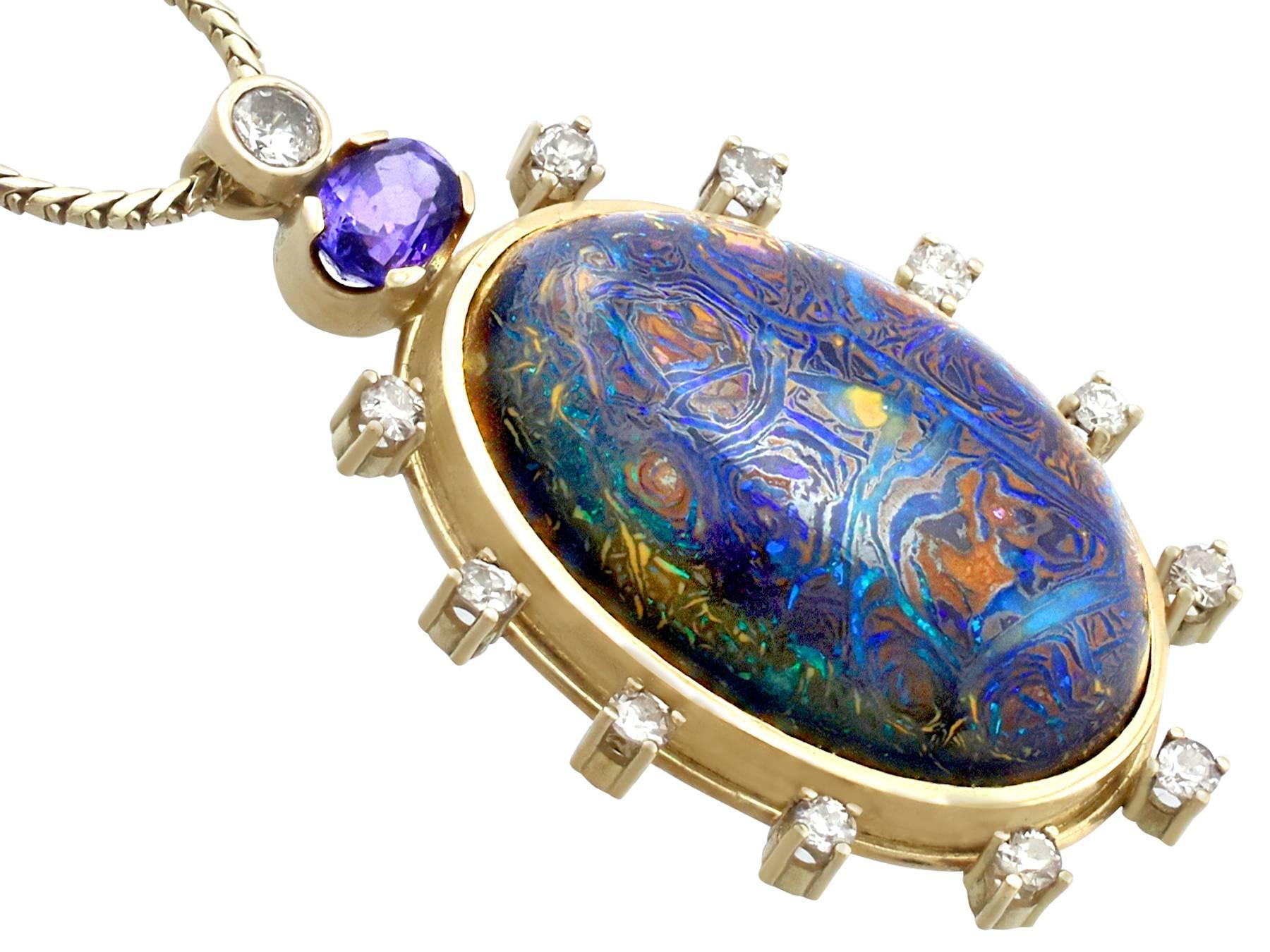 1970er Jahre Cabochon-Schliff Boulder-Opal 1,52 Karat Saphir und 1,28 Karat Diamant-Anhänger im Zustand „Hervorragend“ im Angebot in Jesmond, Newcastle Upon Tyne