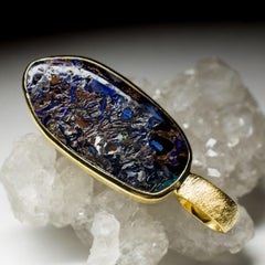 Boulder Opal 18K Gold Silver Pendant Natural Multi-Colour Australian Gemstone