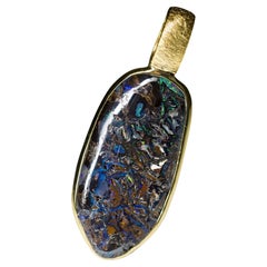 Boulder Opal 18K Gold Silver Pendant Natural Multi-Colour Australian Gemstone