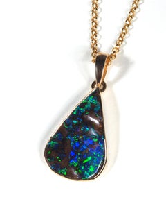 Boulder Opal 18K Yellow Gold Necklace Australian natural opal drop pendant