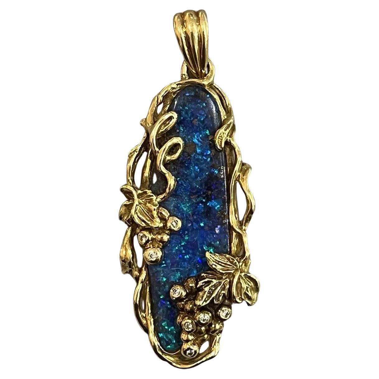 Boulder Opal 19.57 ct and Diamond Pendant in 18k Yellow Gold For Sale