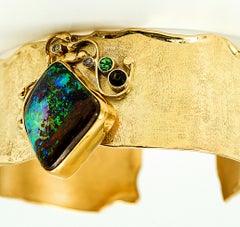 Boulder Opal 22k 18k Gold Cuff Bracelet Diamond Tsavorite Garnet Andalusite