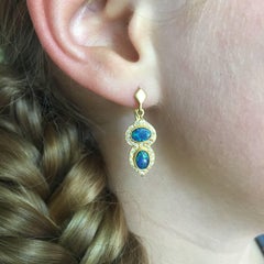 Boulder Opal .32 Carat Diamond Gold Earrings by Lauren Harper