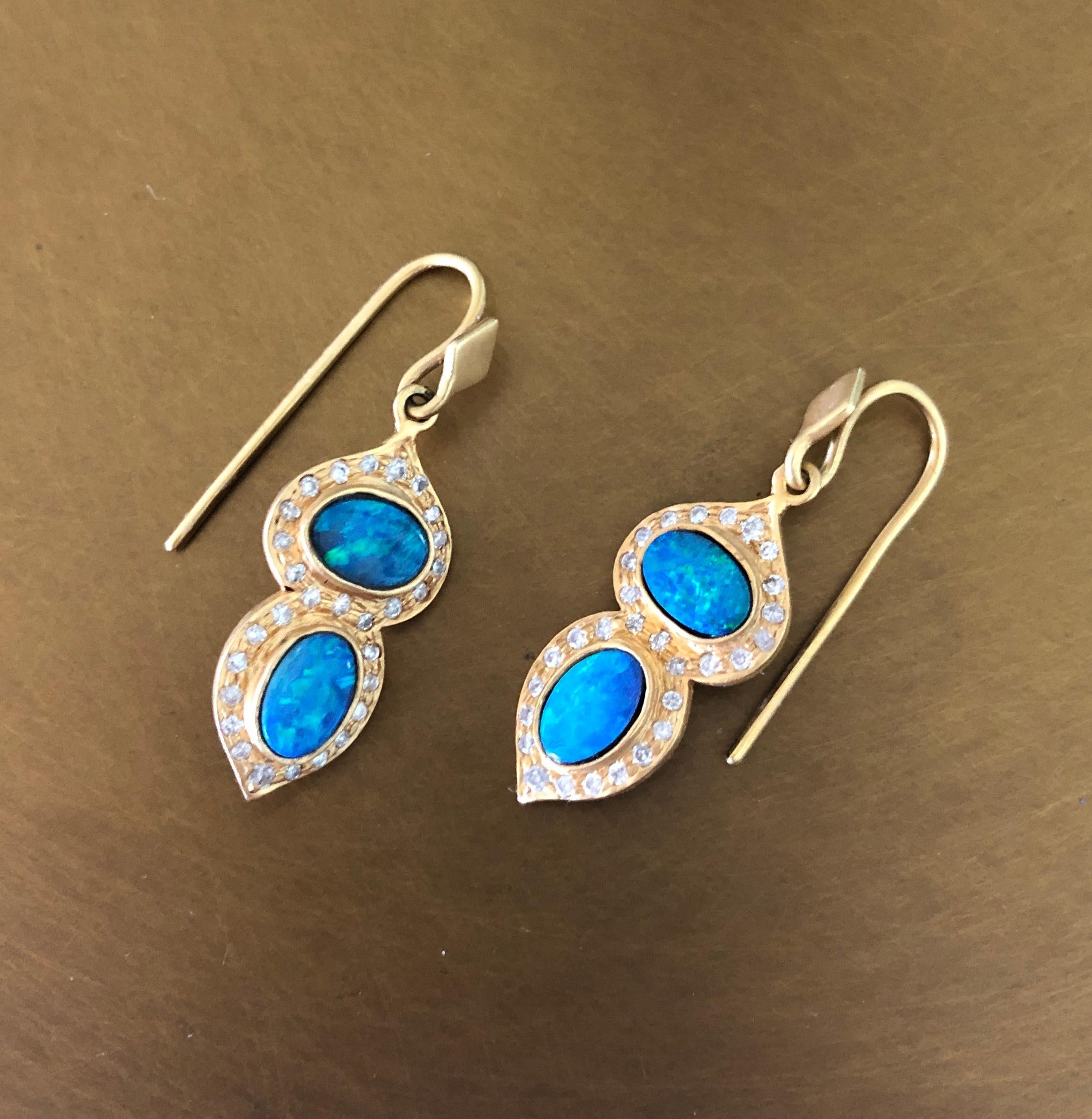 Boulder Opal .32 Carat Diamond Gold Earrings by Lauren Harper In New Condition In Winnetka, IL