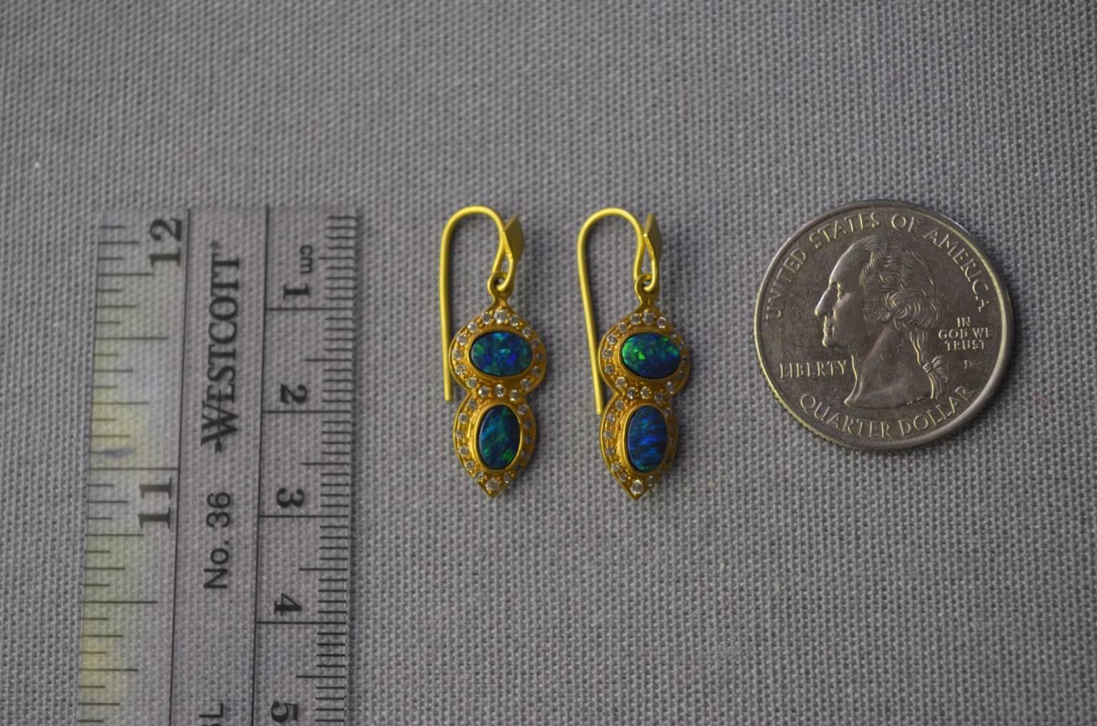 Boulder Opal .32 Carat Diamond Gold Earrings by Lauren Harper 1