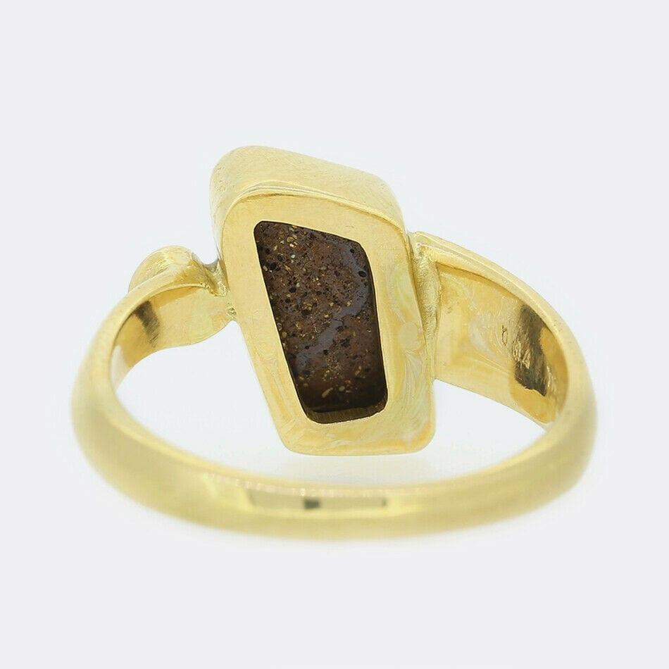 Cabochon Boulder Opal and Diamond Abstract Ring