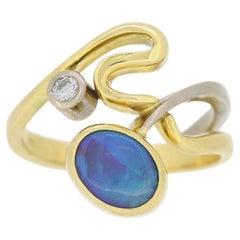 Boulder Opal and Diamond Abstract Ring