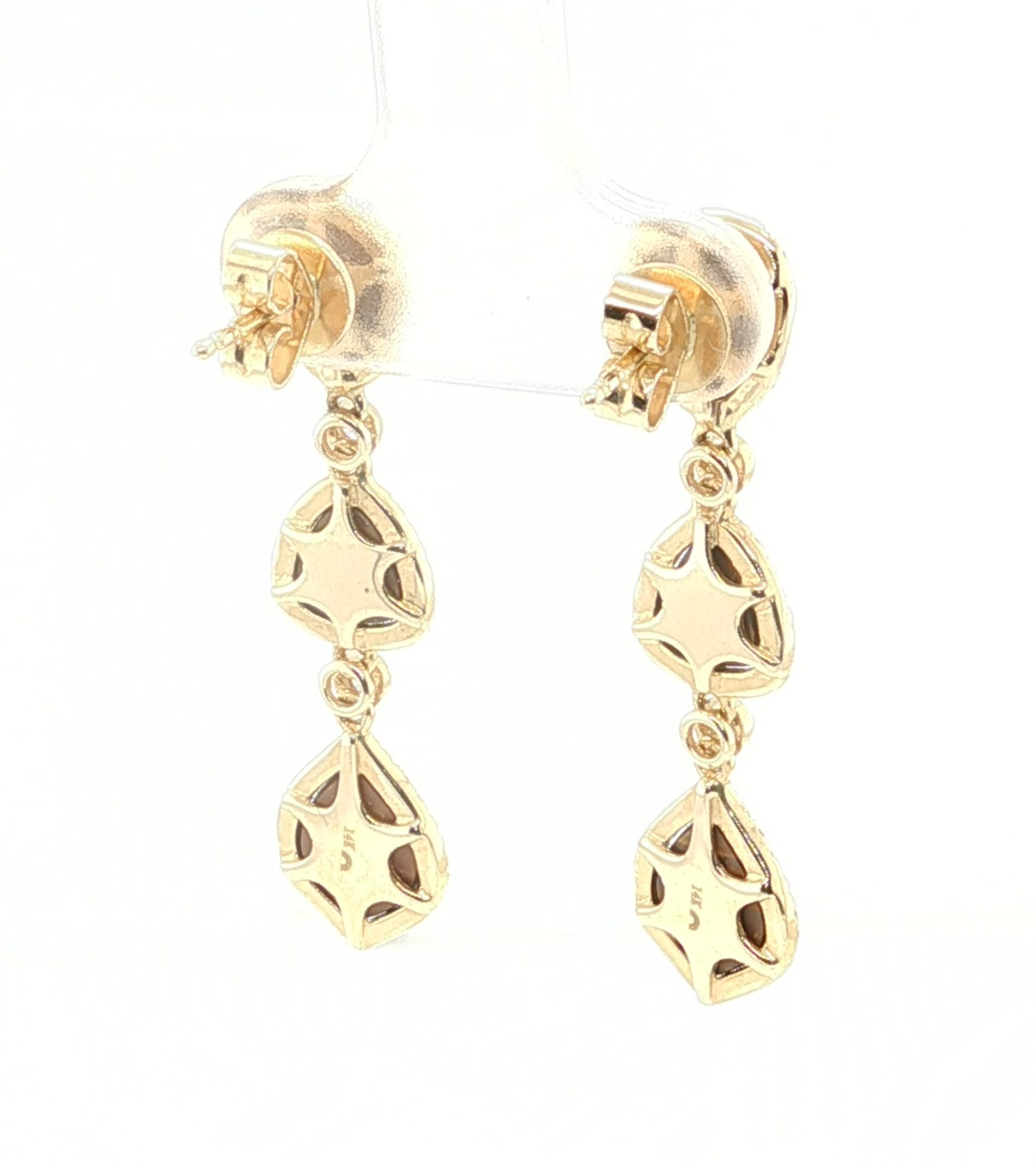 Pendientes Colgantes de Ópalo de Boulder y Diamante en Oro Amarillo de 14k Artesano en venta