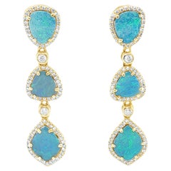 Pendientes Colgantes de Ópalo de Boulder y Diamante en Oro Amarillo de 14k