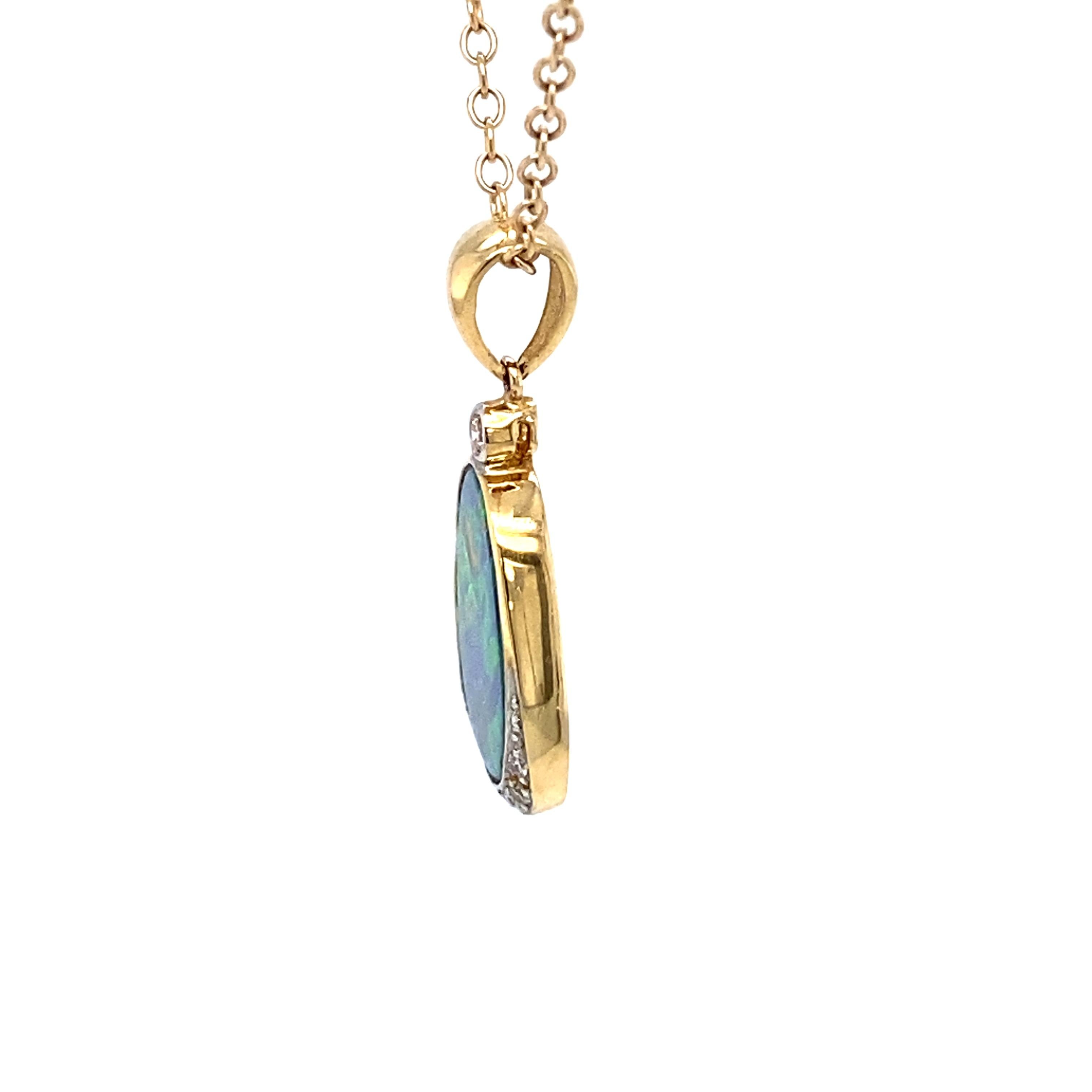 Round Cut Boulder Opal and Diamond Pendant in 18 Karat Gold For Sale