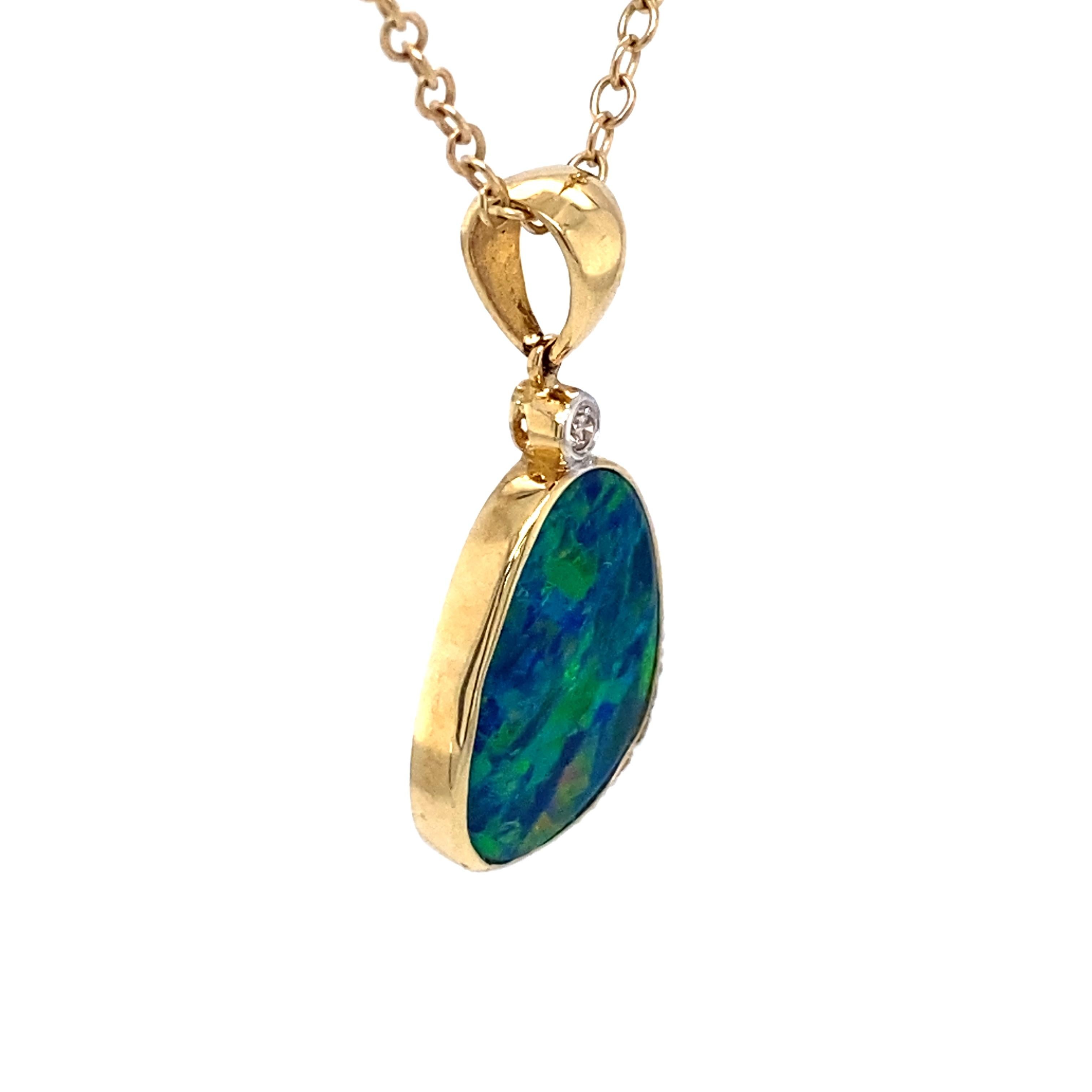 Boulder Opal and Diamond Pendant in 18 Karat Gold In Excellent Condition For Sale In Atlanta, GA
