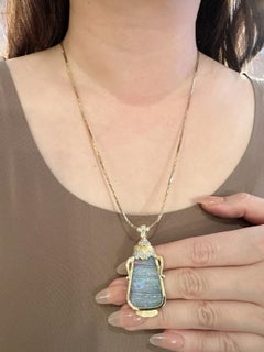 Boulder Opal and Diamond Pendant Necklace in 18k and 14k Yellow Gold
